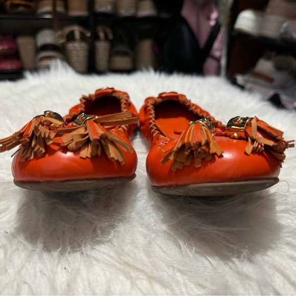 Tory Burch Orange Leather Tassel Scrunch Ballet Flats 7.5 - Picture 11 of 14